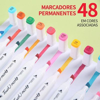 Conjunto De Canetinhas Marcador Permanente Ponta Dupla 48 Cores