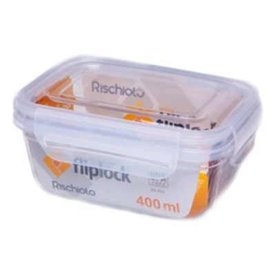 Kit 4 Potes Retagulares Fliplock Em Plástico 400ml Rischioto