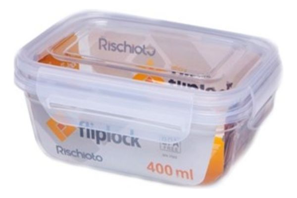 Kit 4 Potes Retagulares Fliplock Em Plástico 400ml Rischioto