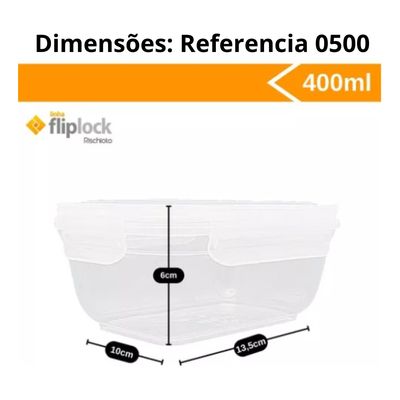 Kit 4 Potes Retagulares Fliplock Em Plástico 400ml Rischioto