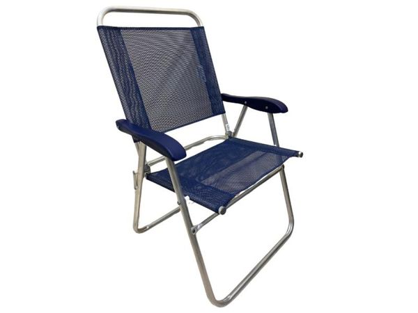 Cadeira De Praia Alta Sanete Encosto Alto Aluminio Ronchetti Cor Azul-escuro