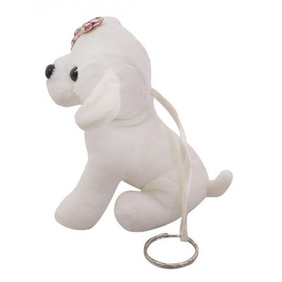 Chaveiro Cachorro Pelúcia Branco Com Laço 11cm
