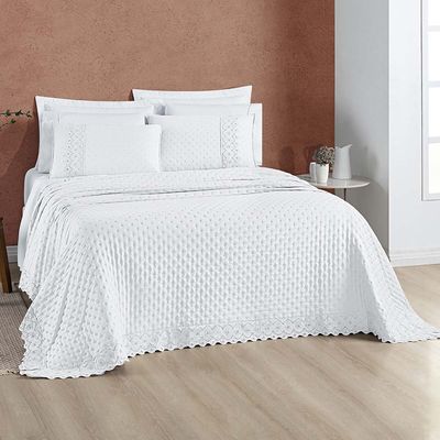 Kit Cobre Leito Colcha Nobre Casal Queen 3 Peças Micropercal 200 Fios Matelado - Branco Neve