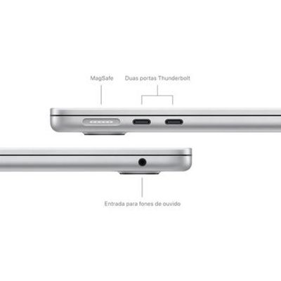MacBook Air Apple 13", M3, CPU de 8 Núcleos, GPU de 10 Núcleos, 8GB RAM, SSD 512GB, Prateado