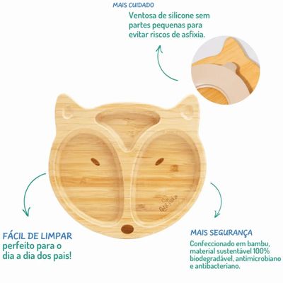 PRATO DE BAMBU COM VENTOSA DE SILICONE RAPOSA - PETIT PIÁ