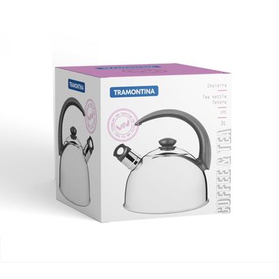 Chaleira Tramontina com Apito em Aço Inox Cabo Preto 3 L