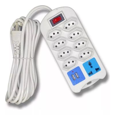 Régua Extensão Elétrica 9 Tomadas Com 2 Usb e Cabo 2 Metros