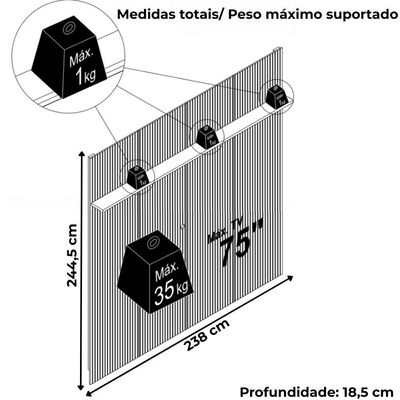 Painel Suspenso Tv 75 Polegadas 245x238 Cm Guapore Madetec Cumaru