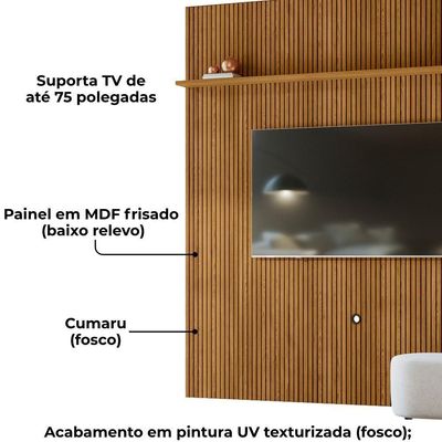 Painel Suspenso Tv 75 Polegadas 245x238 Cm Guapore Madetec Cumaru