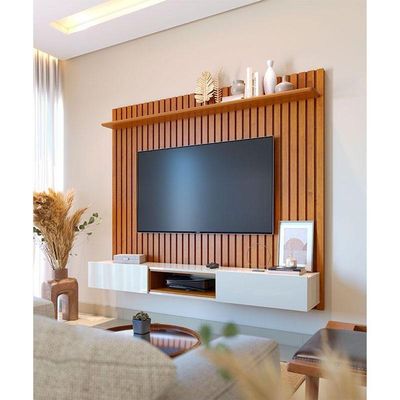 Painel Para Tv Home Suspenso Ripado Loft 1.8 Nature Off White - Imcal