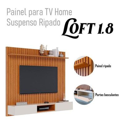 Painel Para Tv Home Suspenso Ripado Loft 1.8 Nature Off White - Imcal