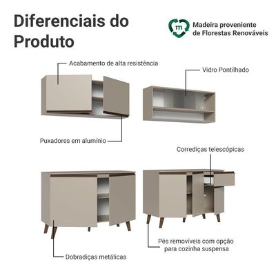 Armário De Cozinha Completa 240 Cm Nice Madesa 02 Crema