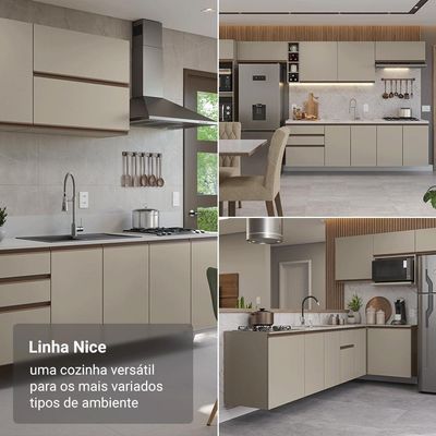 Armário De Cozinha Completa 240 Cm Suspenso Nice Madesa 04 Crema