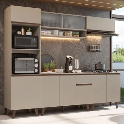Armário De Cozinha Completa 260 Cm Nice Madesa 02 Crema