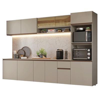 Armário De Cozinha Completa 300 Cm Suspenso Nice Madesa 03 Crema