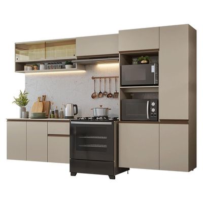 Armário De Cozinha Completa 300 Cm Suspenso Nice Madesa 07 Crema