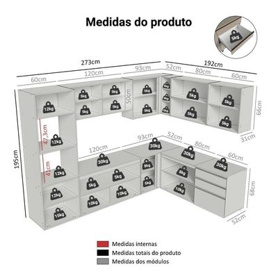 Armário De Cozinha Completa De Canto 465 Cm Suspensa Nice Madesa 10 Crema