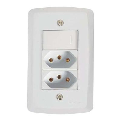 Conjunto Interruptor Simples + 2 Tomadas 10a - Linha Lux2 - Tramontina