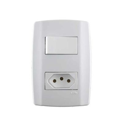 Conjunto Interruptor Simples + Tomada 10a - Linha Slim - Ilumi