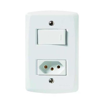 Interruptor Simples + Tomada 10a Lux2 Tramontina - Branco - Kit Completo