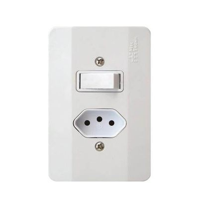 Interruptor 1 Tecla Simples + Tomada 10a - Linha Millenium - Mectronic - Str-e6m