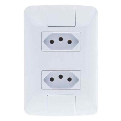 Conjunto 2 Tomadas 20a Tramontina Linha Aria - Branco - Modular Fixação Parede Madeira