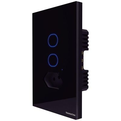Interruptor Onne Touch Smart Tramontina Preto Com 2 Canais E 1 Tomada 2p+t 10 A 250 V Tramontina