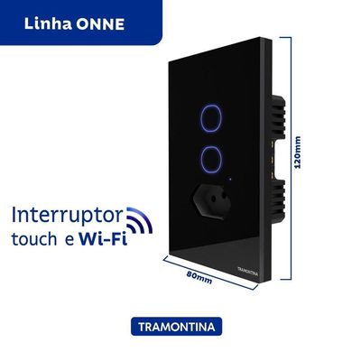 Interruptor Onne Touch Smart Tramontina Preto Com 2 Canais E 1 Tomada 2p+t 10 A 250 V Tramontina