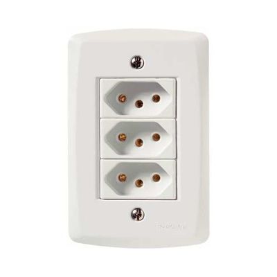 Conjunto 3 Tomadas 3p 10a Tramontina Lux2 - Branco - Kit Com Parafusos