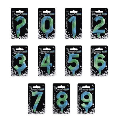 Vela De Aniversário Diamante Verde E Azul Modelo ?
