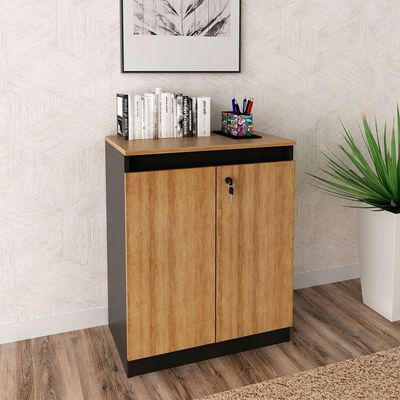Balcão Para Escritório 2 Portas Com Chave Pequeno Amêndoa/preto
