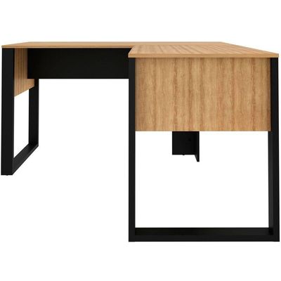 Mesa De Canto Para Escritório Em L Mdp Amêndoa/preto