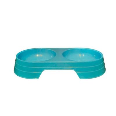Comedouro Bebedouro Duplo 2 Em 1 Para Pets Cães E Gatos 200 Ml Em Cada Lado Azul