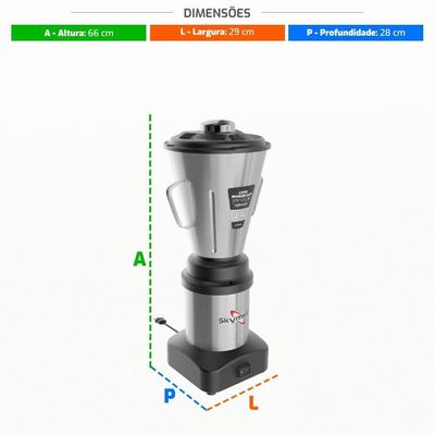 Liquidificador Industrial Monobloco Skymsen Inox 4L Baixa Rotação 0,5cv L4 70980.8 Bivolt