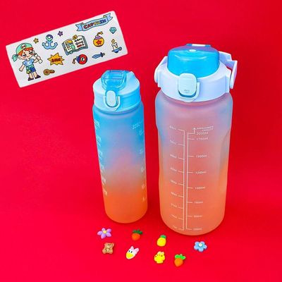 Garrafa Galão De Agua 2l E 900ml Degrade Com Figurinhas Adesivos 3d Tampa: Azul