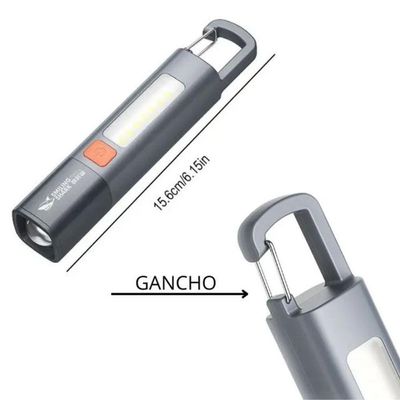 Mini Lanterna Led Recarregável Usb Longo Alcance Com Gancho Resistente À Água Cinza