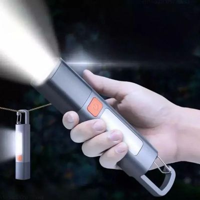 Mini Lanterna Led Recarregável Usb Longo Alcance Com Gancho Resistente À Água Cinza