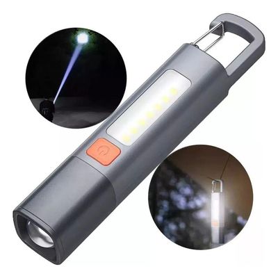 Mini Lanterna Led Recarregável Usb Longo Alcance Com Gancho Resistente À Água Cinza