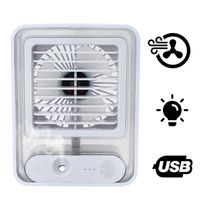 Ventilador Portatil Umidifcador Luminaria Usb De Mesa 3 Velocidades Branco