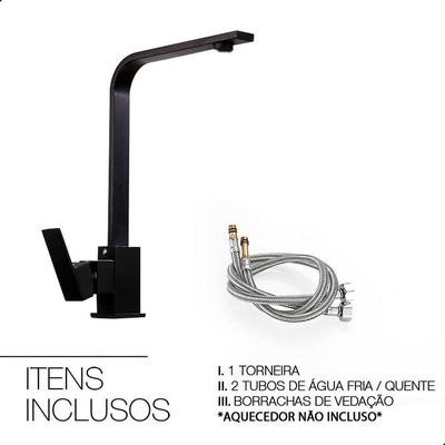 Torneira Preta 34cm P- Cuba Banheiro Lavabo Inox Misturador