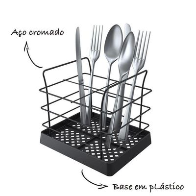 Porta Talher Com Fundo Em Plástico - Stolf Preto