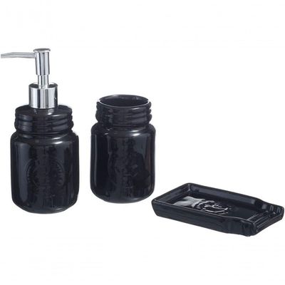 Kit Banheiro Lavado Acessórios Luxo Preto Cerâmica 3 Peças