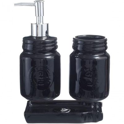Kit Banheiro Lavado Acessórios Luxo Preto Cerâmica 3 Peças