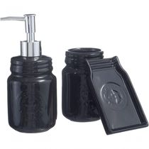 Kit Banheiro Lavado Acessórios Luxo Preto Cerâmica 3 Peças