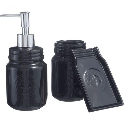 Kit Banheiro Lavado Acessórios Luxo Preto Cerâmica 3 Peças