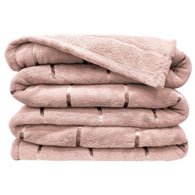 Cobertor Manta Fluffy Casal Queen 2,40m X 2,20m Listras Super Macio - Rosa