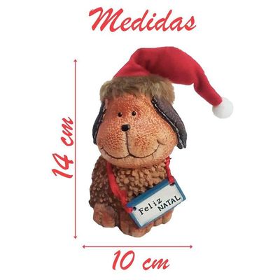 Decoração Enfeite Natal Cachorro Placa Feliz Natal 14cm