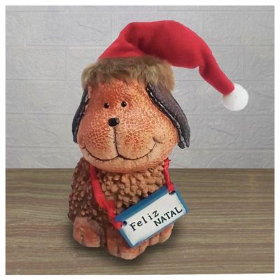 Decoração Enfeite Natal Cachorro Placa Feliz Natal 14cm