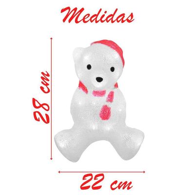 Enfeite Iluminado Natal Urso Polar Natalino Led Acrílico 28cm 220v