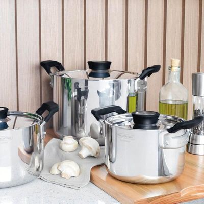 Jogo de 3 Panelas Tramontina Grano Compact Aço Inox Triplo